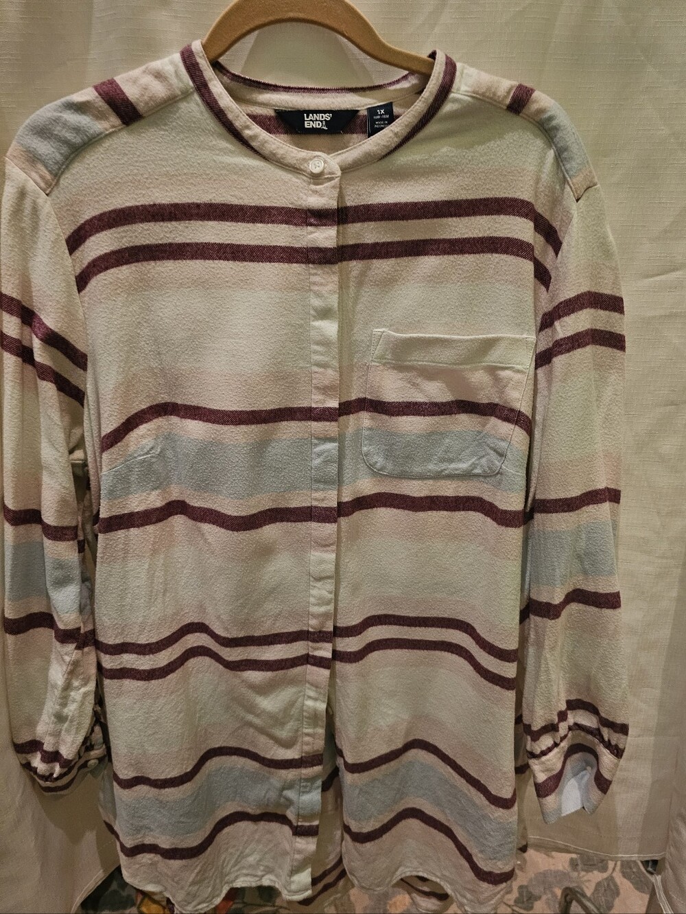 Lands End 100% Cotton Flannel Tunic Shirt Women's size 1X Striped with Pockets